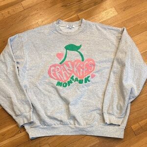 FRANKIES BIKINIS MONTAUK Gray Crewneck Sweatshirt with Pink and Green Graphic